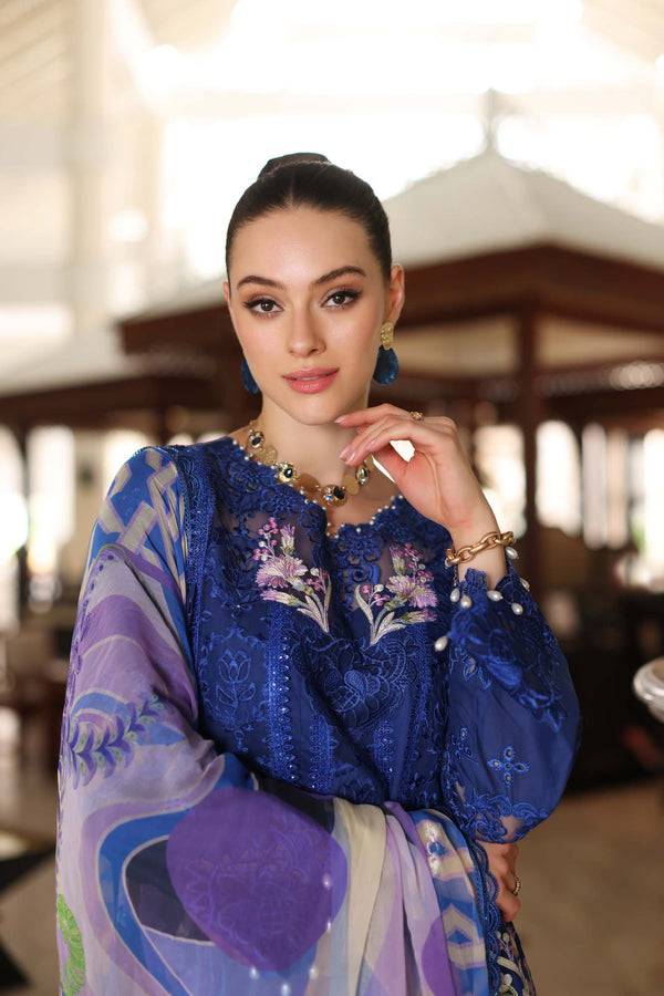 Noor by Saadia Asad | Luxury Chikankari Lawn24 | D10-B Blue Electric - Pakistani Designer Dress - by Noor by Saadia Asad | Type: Luxury - 100% Original at Saira Sultan