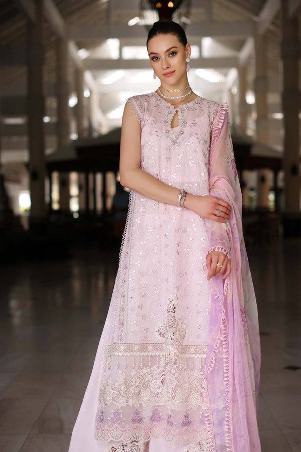 Noor by Saadia Asad | Luxury Chikankari Lawn24 | D11-A Pink Schifli - Pakistani Designer Dress - by Noor by Saadia Asad | Type: Luxury - 100% Original at Saira Sultan