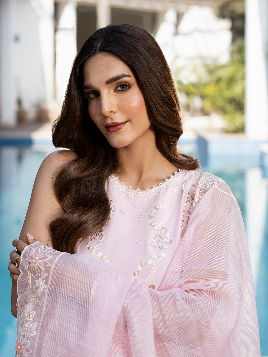 Izel | Mahveen Festive Lawn 25 | SAFA M Powder Pink Lawn