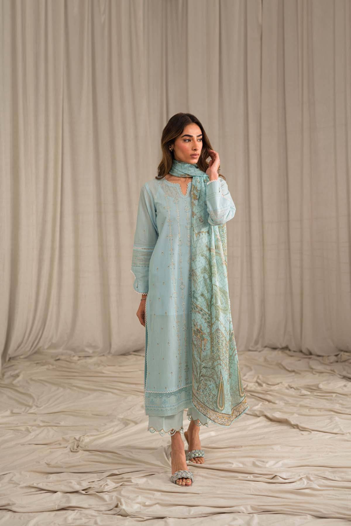 Sahar | Mirage Spring Luxury 24 | Slub Lawn 3 Piece (Embroidered) - Pakistani Designer Dress - by Sahar | Type: Luxury - 100% Original at Saira Sultan