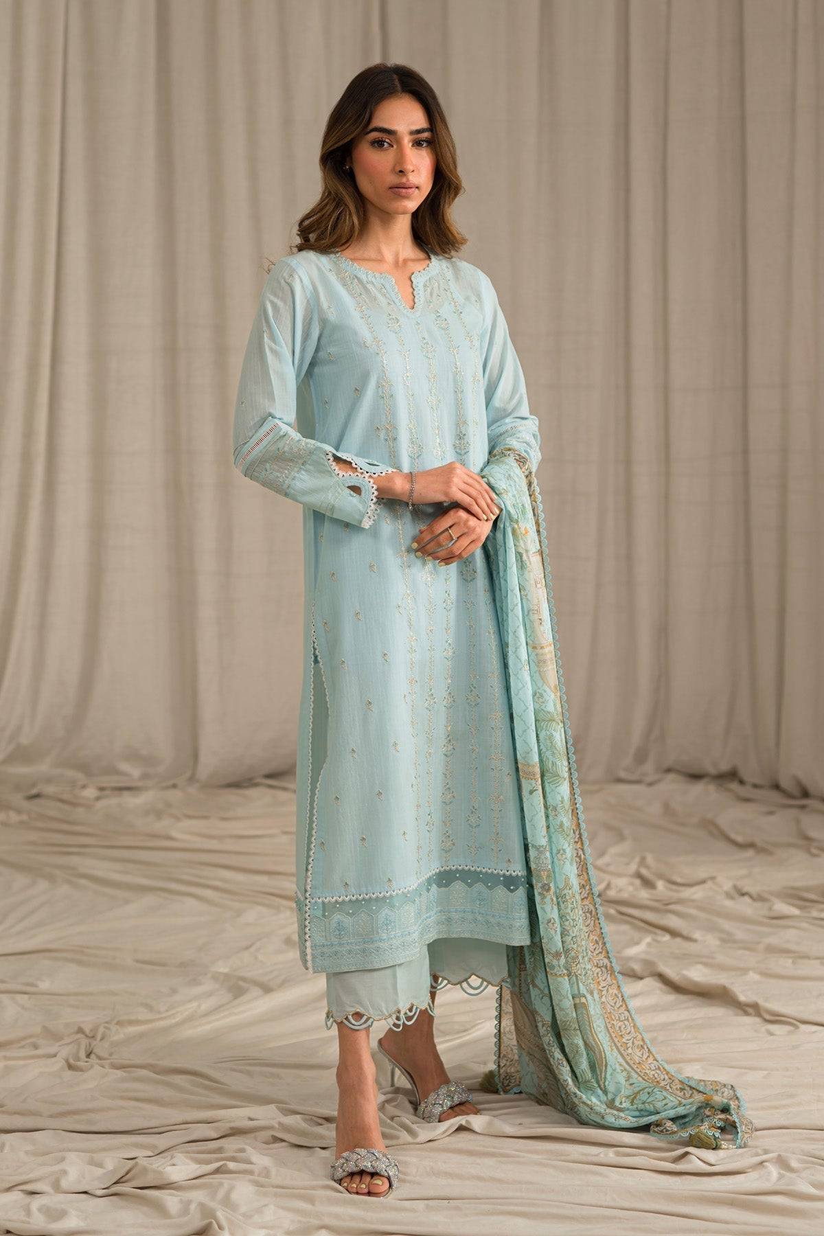 Sahar | Mirage Spring Luxury 24 | Slub Lawn 3 Piece (Embroidered) - Pakistani Designer Dress - by Sahar | Type: Luxury - 100% Original at Saira Sultan