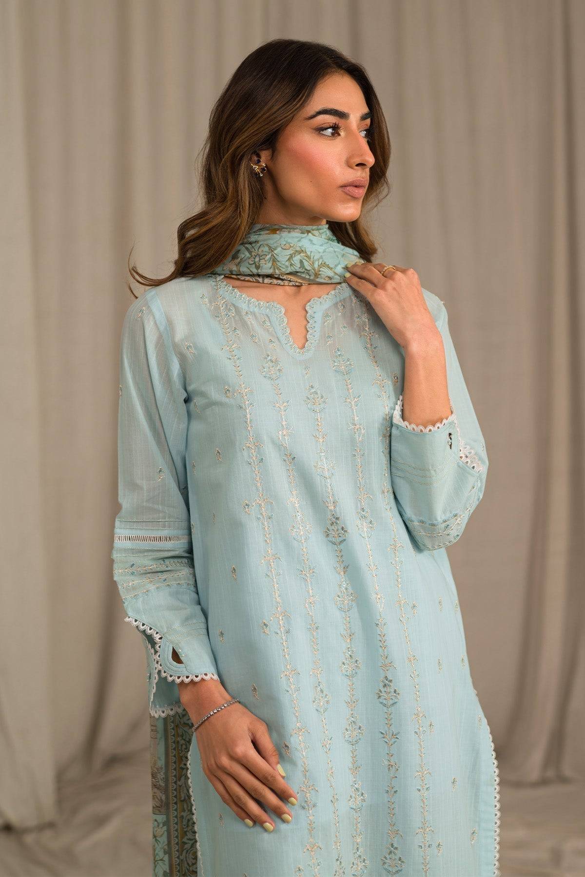 Sahar | Mirage Spring Luxury 24 | Slub Lawn 3 Piece (Embroidered) - Pakistani Designer Dress - by Sahar | Type: Luxury - 100% Original at Saira Sultan