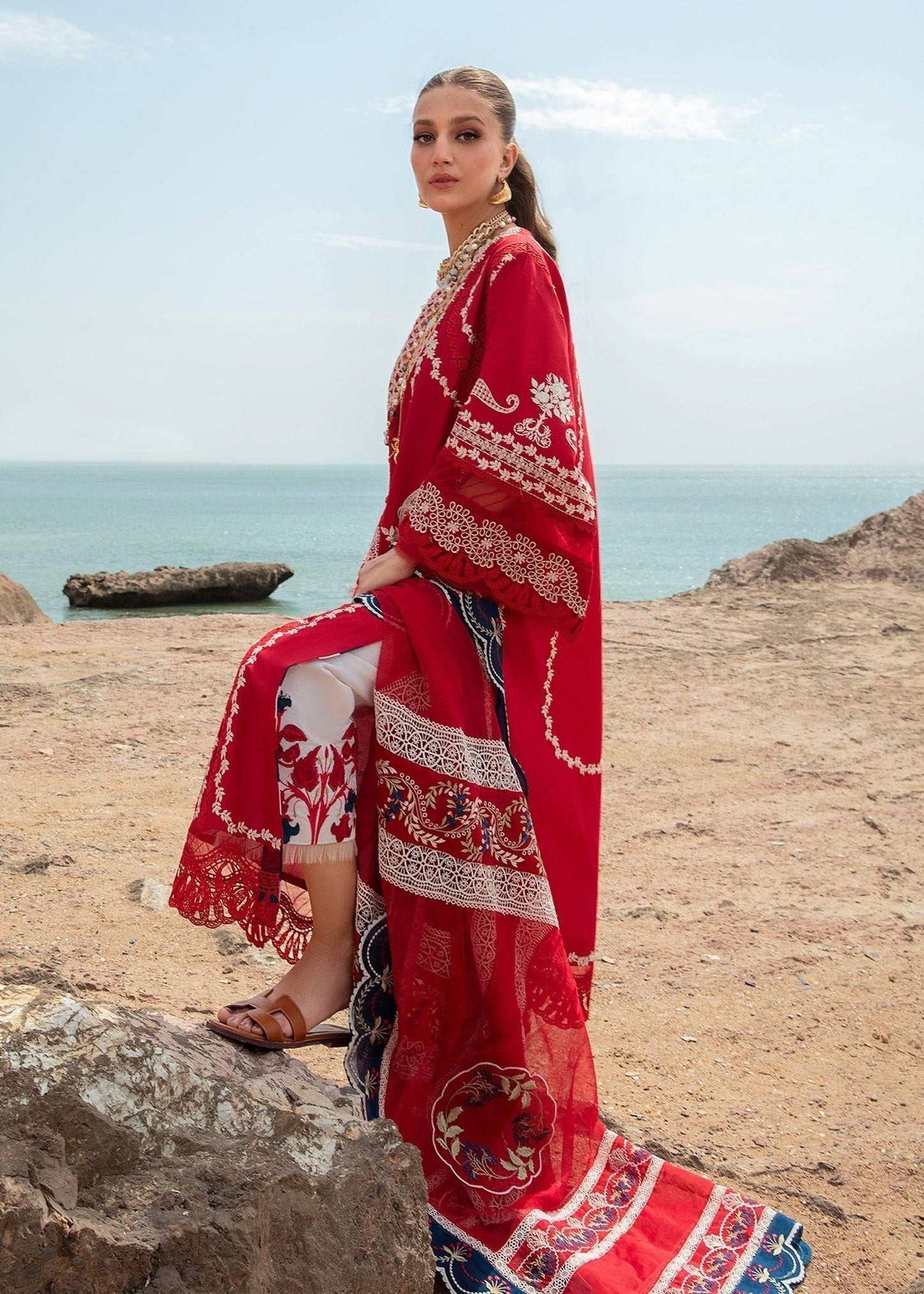 Crimson | Lawn 24 | Stars of Fire - Flame red - Pakistani Designer Dress - by Crimson | Type: Luxury - 100% Original at Saira Sultan