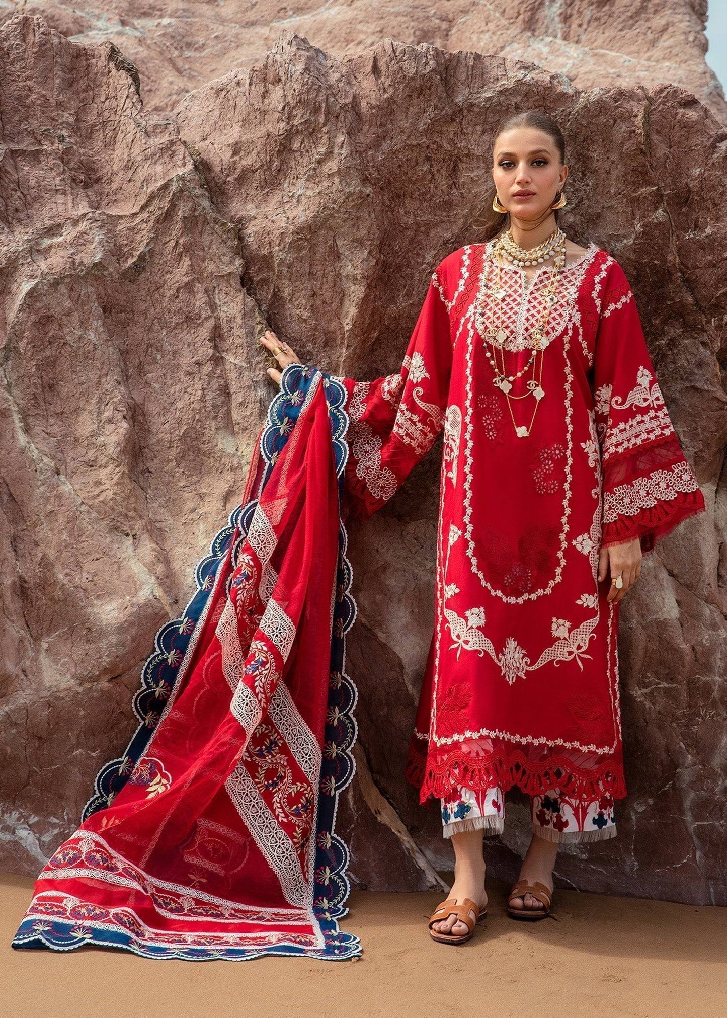 Crimson | Lawn 24 | Stars of Fire - Flame red - Pakistani Designer Dress - by Crimson | Type: Luxury - 100% Original at Saira Sultan