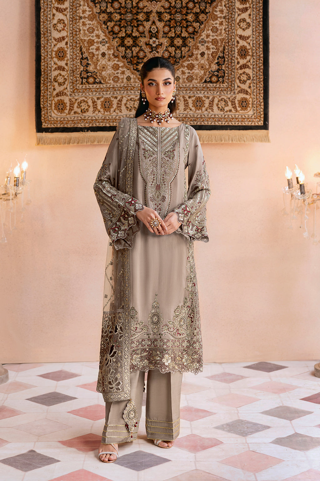 Ramsha | Shehnai Formals | SS-103 XS Cloud Gray Raw Silk