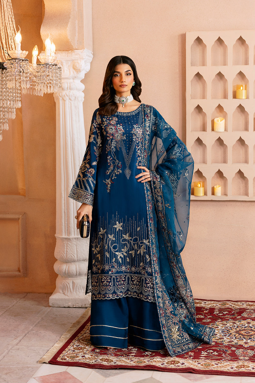 Ramsha | Shehnai Formals | SS-107 XS Navy Raw Silk