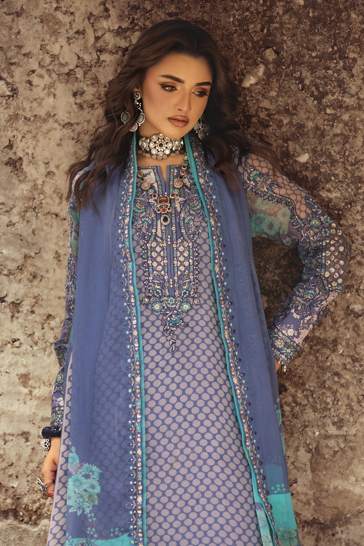 Charizma | Vasl Chiffon Collection | VSL25-07 Custom Size Denim Blue Chiffon