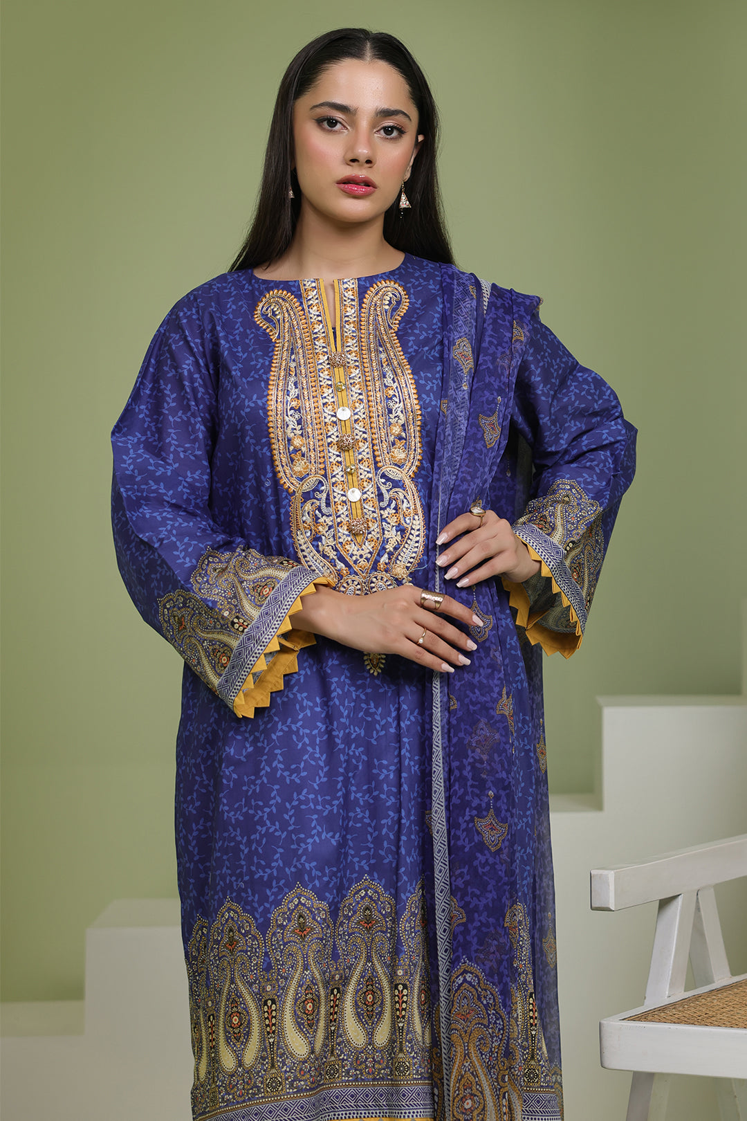 Zellbury | Unstitched 2 Piece Lawn | Embroidered Shirt Dupatta - 1688