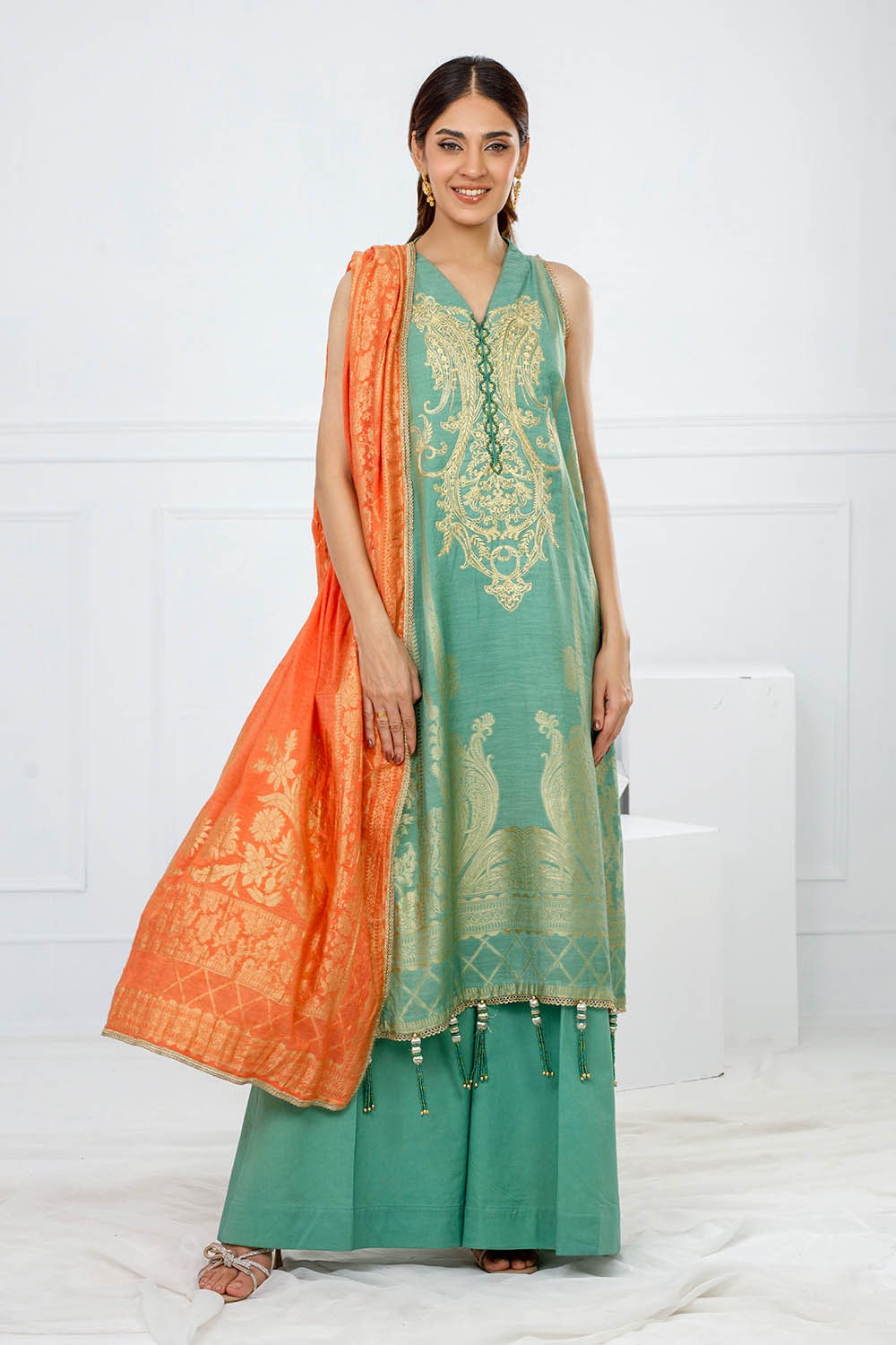 Gul Ahmed | Festive Eid 25 | FE-52127 Custom Size Jade Green Jacquard