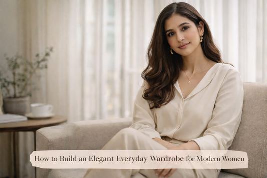 Elegant everyday outfit worn by a modern woman in a neutral colour palette