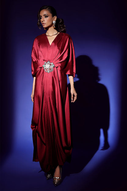 Wardha Saleem | Luxury Pret Fusion Wear | VEGA DRAPE (2PC) L Electric Red Crepe Silk