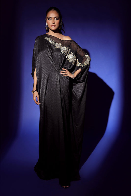 Wardha Saleem | Luxury Pret Fusion Wear | RAVEN DRAPE (1PC) XS Black Silk