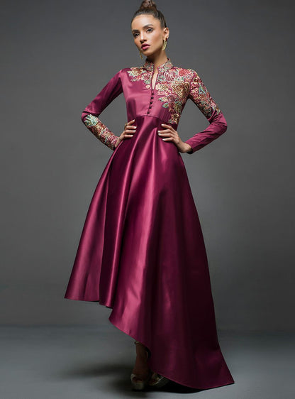 Zainab Chottani | Semi Formals | MAROON GOWN ASYMMETRICAL - Pakistani Designer Dress - by Zainab Chottani | Type: Ladies Clothes - 100% Original at Saira Sultan