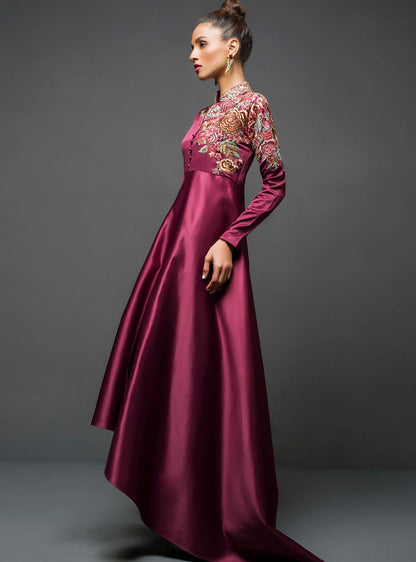 Zainab Chottani | Semi Formals | MAROON GOWN ASYMMETRICAL - Pakistani Designer Dress - by Zainab Chottani | Type: Ladies Clothes - 100% Original at Saira Sultan
