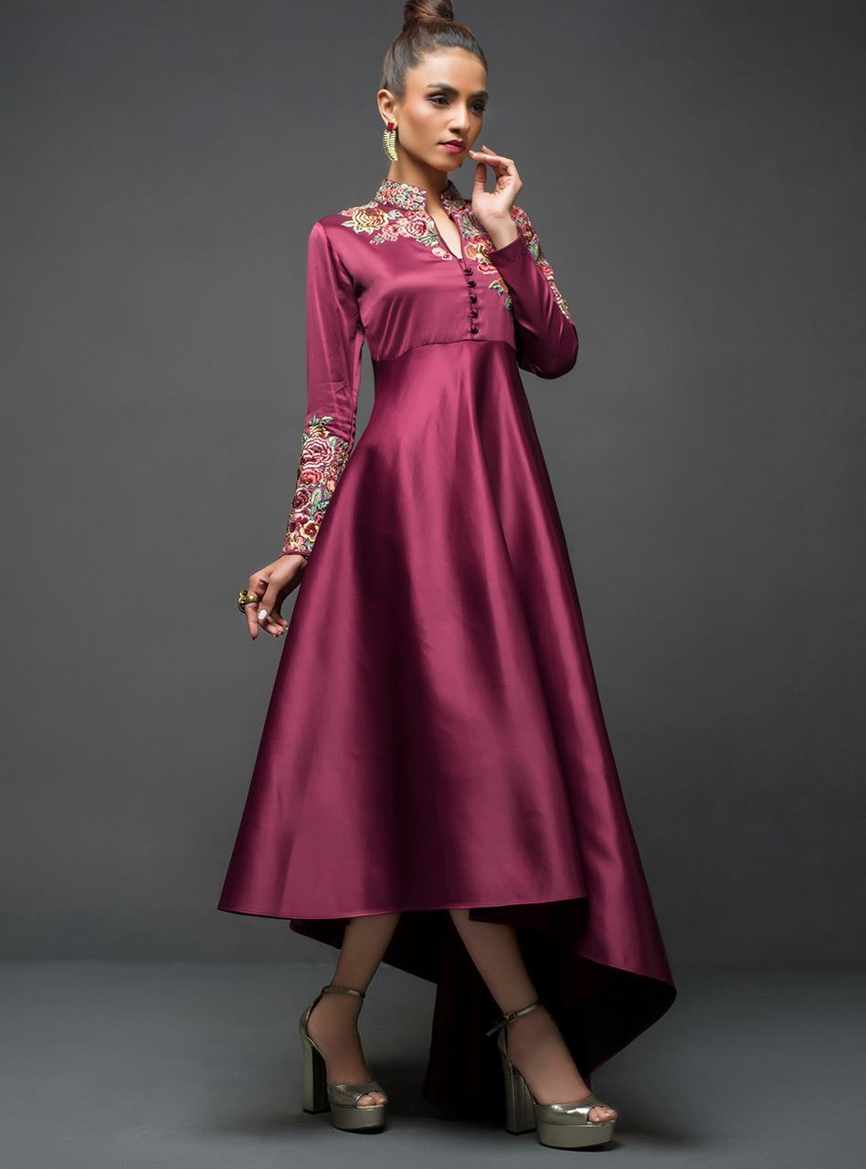 Zainab Chottani | Semi Formals | MAROON GOWN ASYMMETRICAL - Pakistani Designer Dress - by Zainab Chottani | Type: Ladies Clothes - 100% Original at Saira Sultan