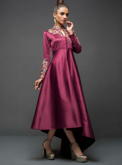 Zainab Chottani | Semi Formals | MAROON GOWN ASYMMETRICAL - Pakistani Designer Dress - by Zainab Chottani | Type: Ladies Clothes - 100% Original at Saira Sultan