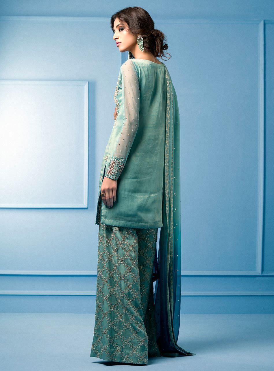 Zainab Chottani | Semi Formals | AQUA AND TEAL - Pakistani Designer Dress - by Zainab Chottani | Type: Formal - 100% Original at Saira Sultan