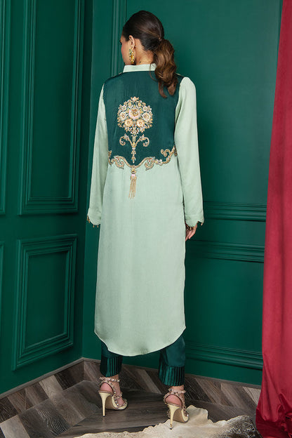 Wardha Saleem | Luxury Pret Fusion Wear | WS22-028 S Mint Green Zardozi