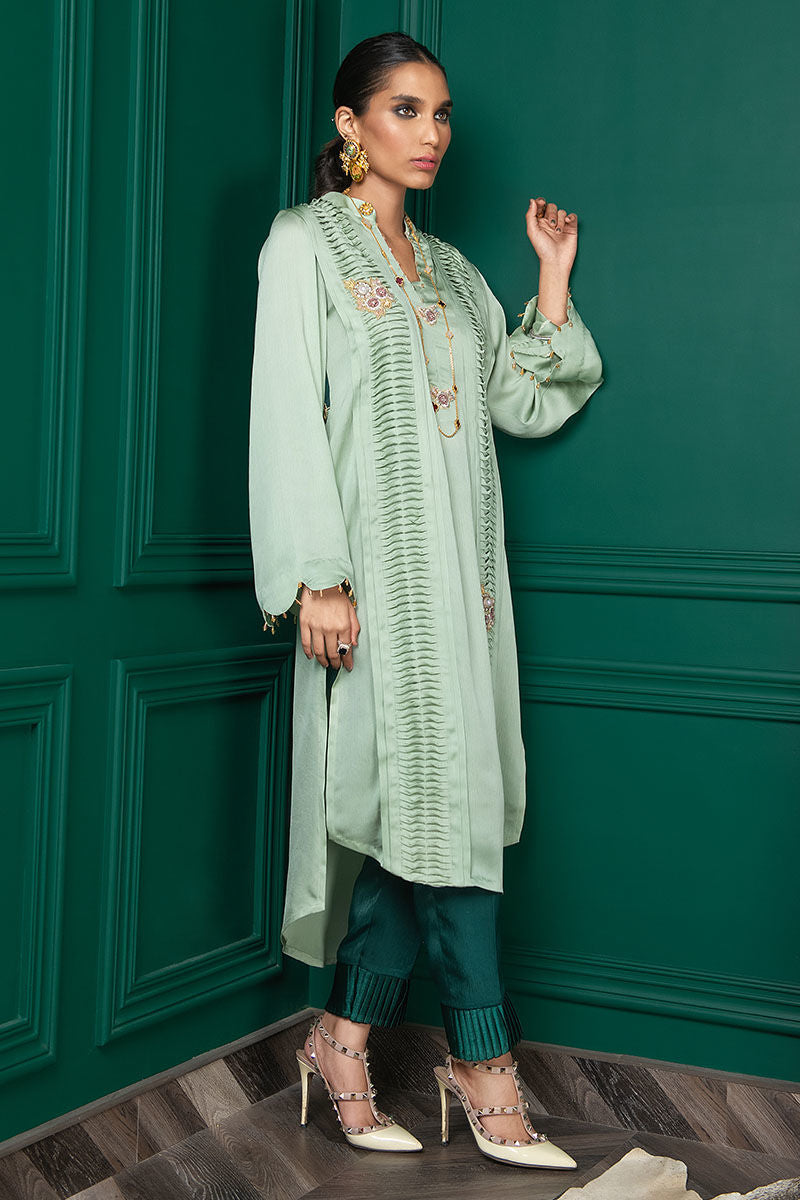 Wardha Saleem | Luxury Pret Fusion Wear | WS22-028 M Mint Green Zardozi