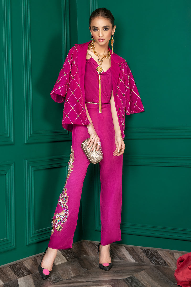 Wardha Saleem | Luxury Pret Fusion Wear | WS22-027 XS Magenta Female