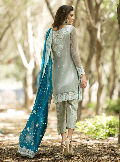 Zainab Chottani | Semi Formals | SILVER AND TEAL DRESS - Pakistani Designer Dress - by Zainab Chottani | Type: Ladies Clothes - 100% Original at Saira Sultan