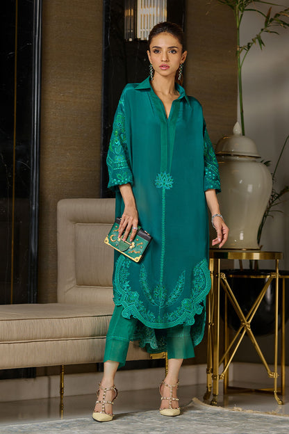 Wardha Saleem | Luxury Pret Traditional Wear | EMERALD XS Emerald Green Pure Silk