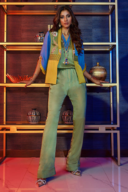 Wardha Saleem | Luxury Pret Fusion Wear | HUMMING BIRD JUMPSUIT XS Pistachio Green Female