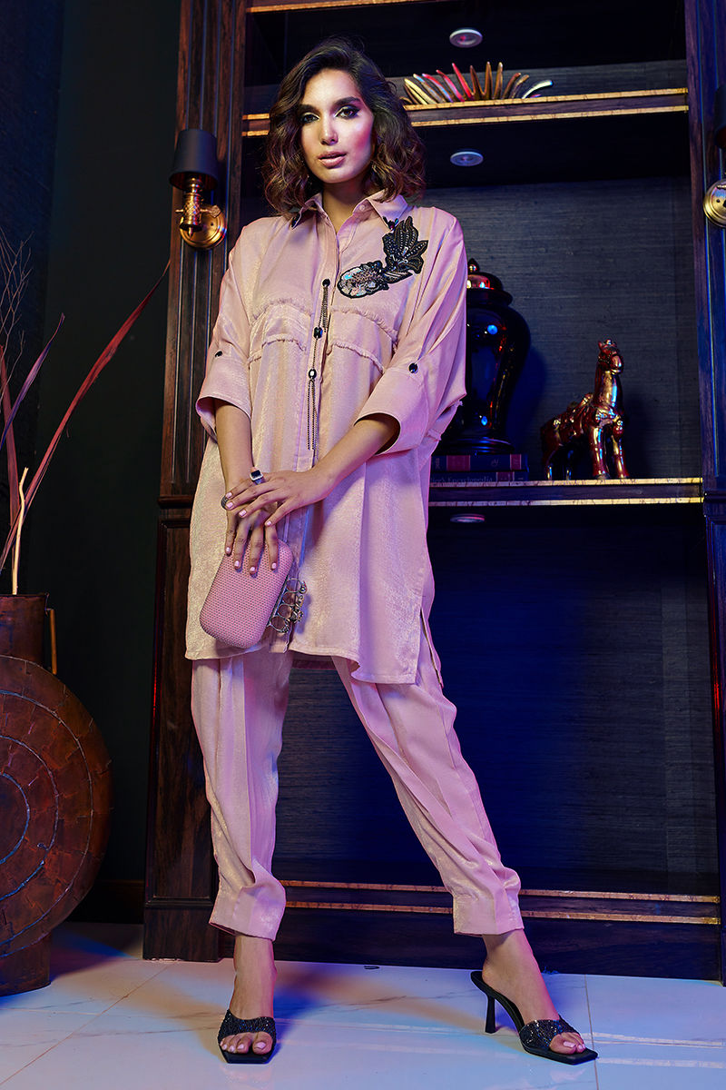 Wardha Saleem | Luxury Pret Fusion Wear | ZEN€“ SALMON PINK CO-ORD SET XL Salmon Pink Female