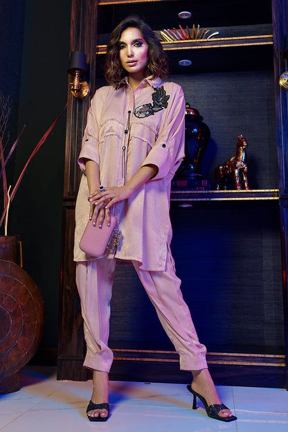 Wardha Saleem | Luxury Pret Fusion Wear | ZEN€“ SALMON PINK CO-ORD SET XL Salmon Pink Female