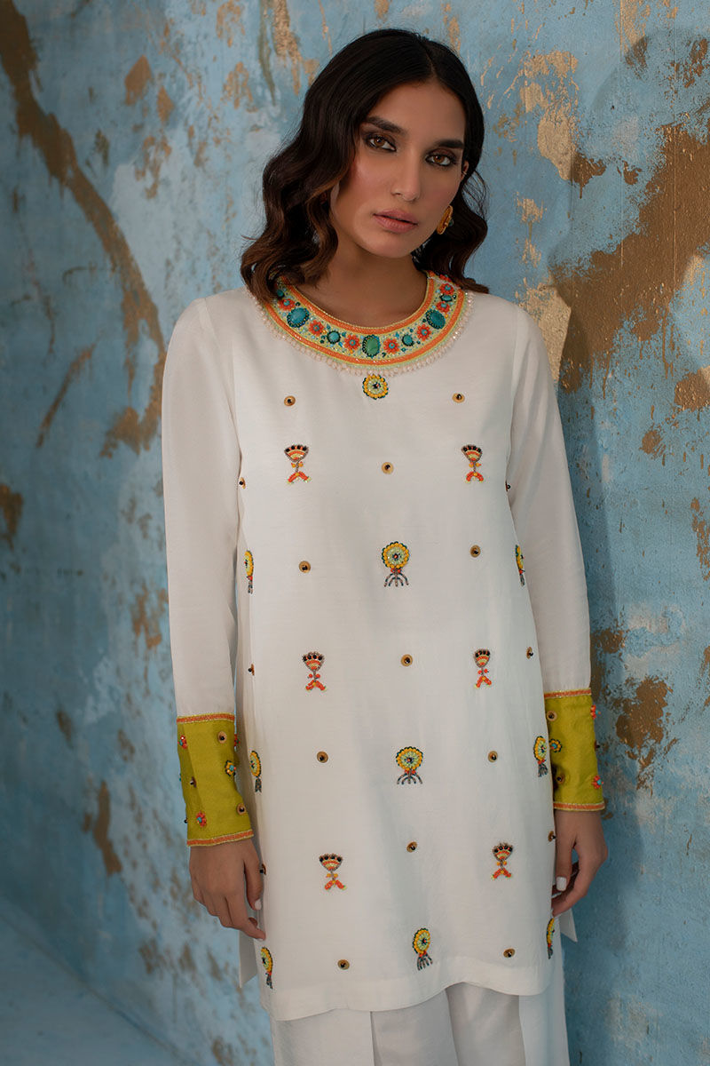 Wardha Saleem | Luxury Pret Fusion Wear | CALL ME NEON L White Female