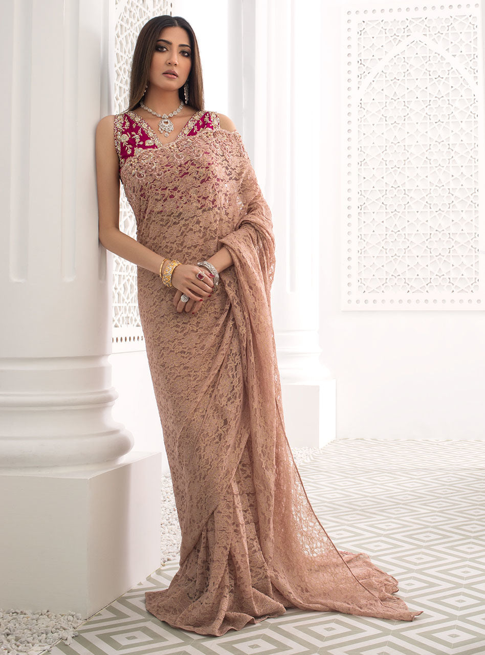 Zainab Chottani | Semi Formals | RAVISHING ROSE SAREE - Pakistani Designer Dress - by Zainab Chottani | Type: Formal - 100% Original at Saira Sultan