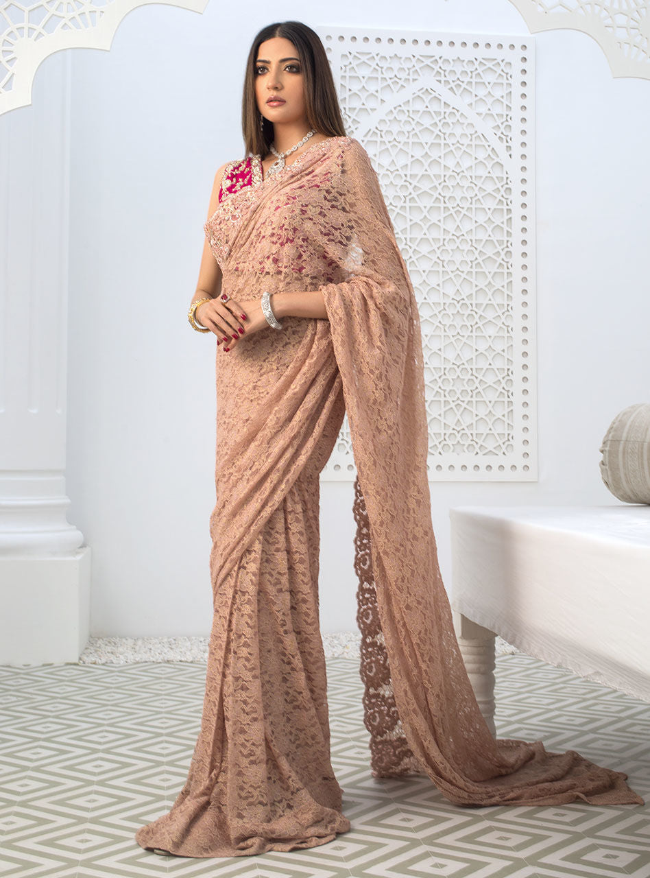 Zainab Chottani | Semi Formals | RAVISHING ROSE SAREE - Pakistani Designer Dress - by Zainab Chottani | Type: Formal - 100% Original at Saira Sultan