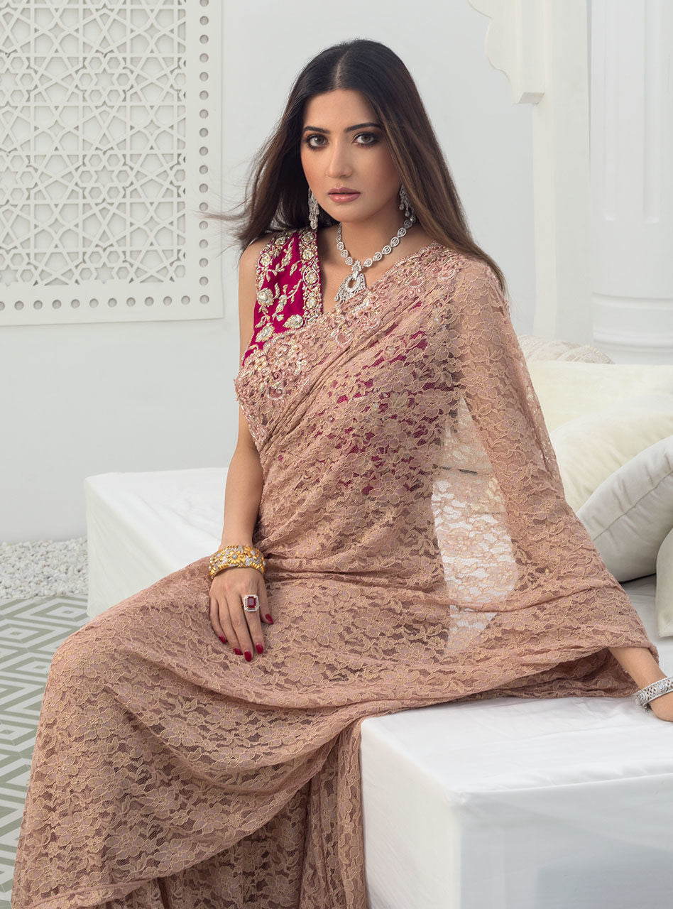 Zainab Chottani | Semi Formals | RAVISHING ROSE SAREE - Pakistani Designer Dress - by Zainab Chottani | Type: Formal - 100% Original at Saira Sultan