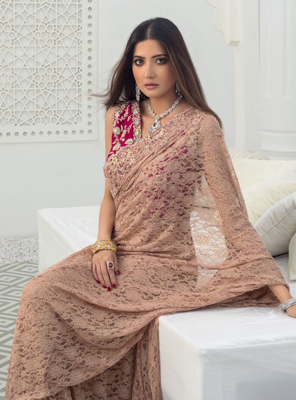 Zainab Chottani | Semi Formals | RAVISHING ROSE SAREE - Pakistani Designer Dress - by Zainab Chottani | Type: Formal - 100% Original at Saira Sultan