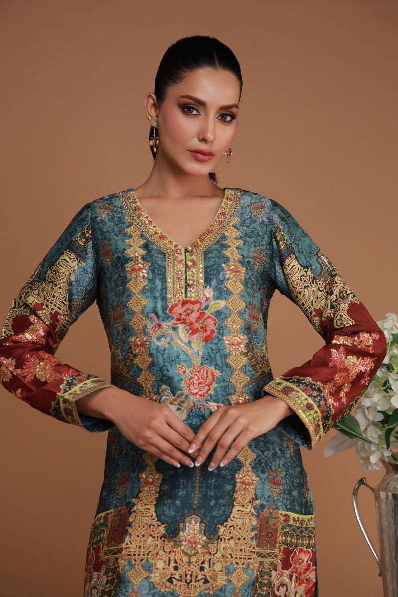 Shamaeel Ansari | Ramadan Edit 25 | RF-08 M Teal Blue Sheesha Silk