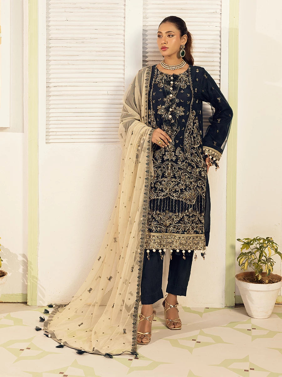 Salitex | Signature Festive Chiffon | SUNW6NO006UT L Navy Blue Cotton Net