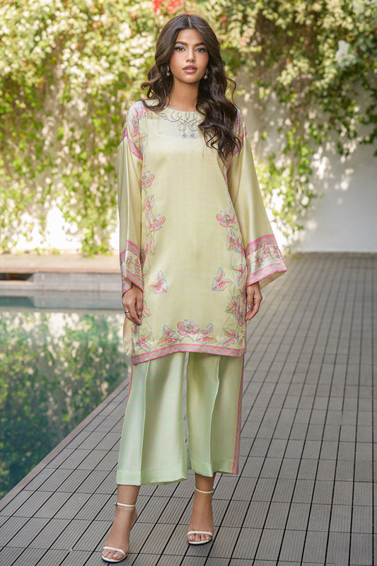 Fatima Khan | Eid Digital Silk Prints | Blossoms XS Pastel Yellow Silk