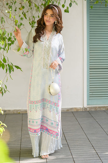 Fatima Khan | Eid Digital Silk Prints | Mod Sky L Sky Blue