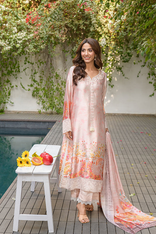 Fatima Khan | Eid Digital Silk Prints | Oriental Peach XS Pale Peach Silk