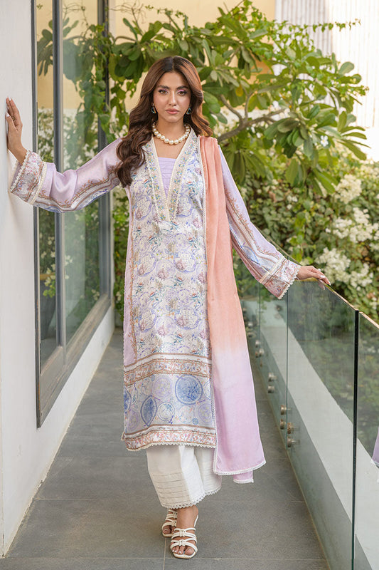 Fatima Khan | Eid Digital Silk Prints | Aqua Coral XS Soft Lilac Silk