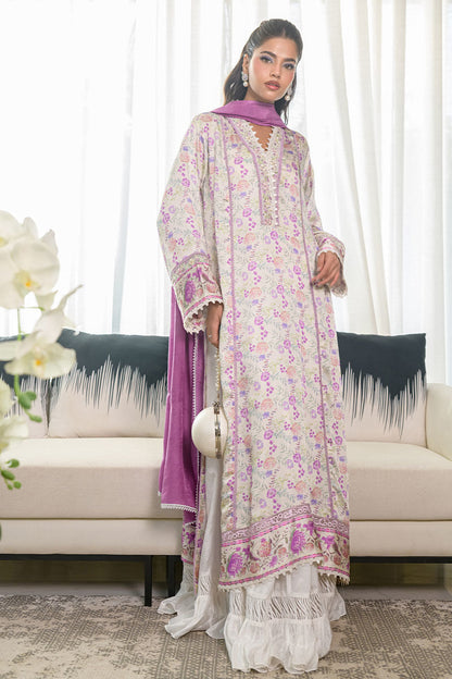 Fatima Khan | Eid Digital Silk Prints | Lavender Ivory M Ivory Silk