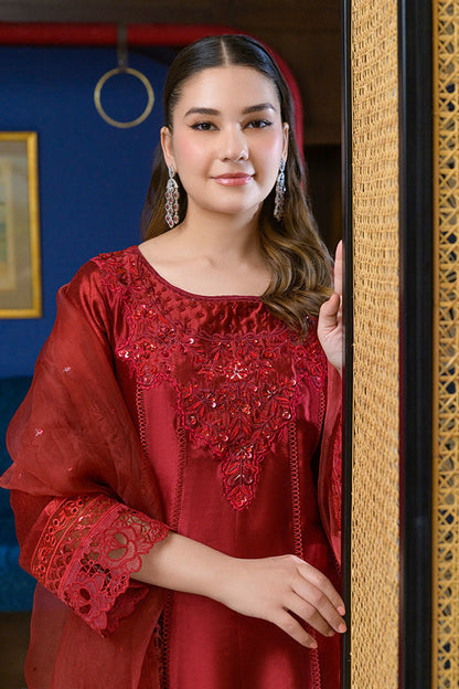 Fatima Khan | La Fleur Eid Edit | Scarlet M Deep Red Cotton Silk