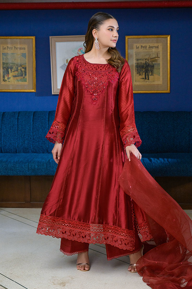 Fatima Khan | La Fleur Eid Edit | Scarlet XL Deep Red Cotton Silk