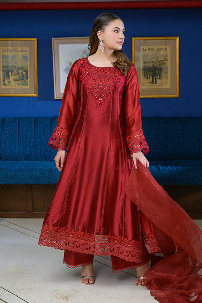 Fatima Khan | La Fleur Eid Edit | Scarlet XL Deep Red Cotton Silk