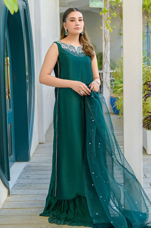Fatima Khan | La Fleur Eid Edit | Viridity XS Teal Green Pure Sheesha Silk