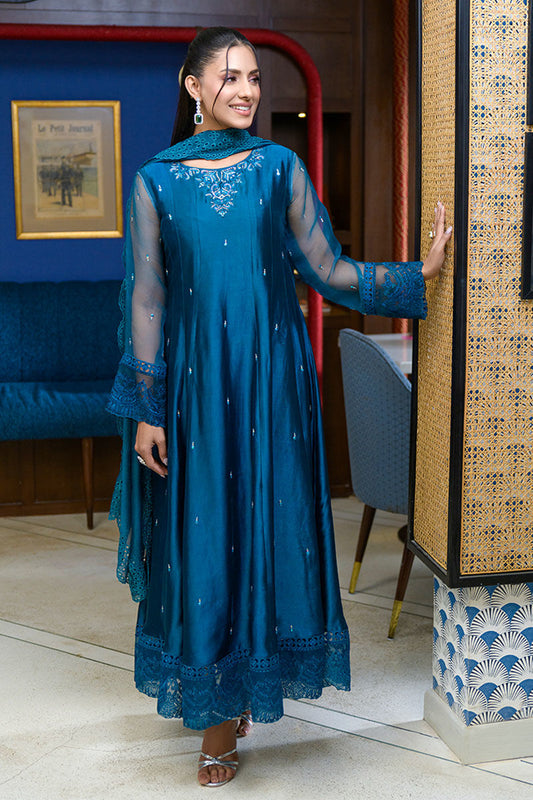 Fatima Khan | La Fleur Eid Edit | Azure Jade XS Peacock Blue Pure Sheesha Silk