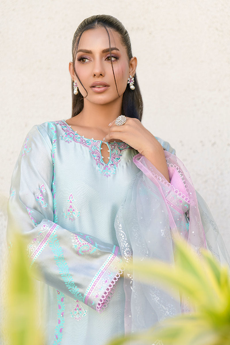 Fatima Khan | La Fleur Eid Edit | Violetta S Ice Blue Cotton Silk