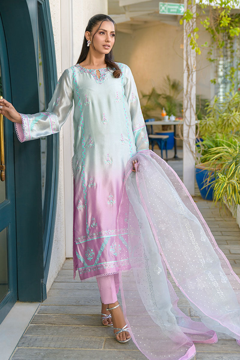 Fatima Khan | La Fleur Eid Edit | Violetta M Ice Blue Cotton Silk