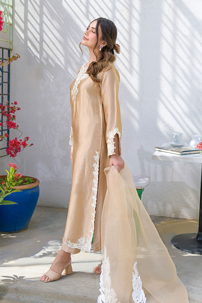 Fatima Khan | La Fleur Eid Edit | Beigetastic S Beige Pure Sheesha Silk