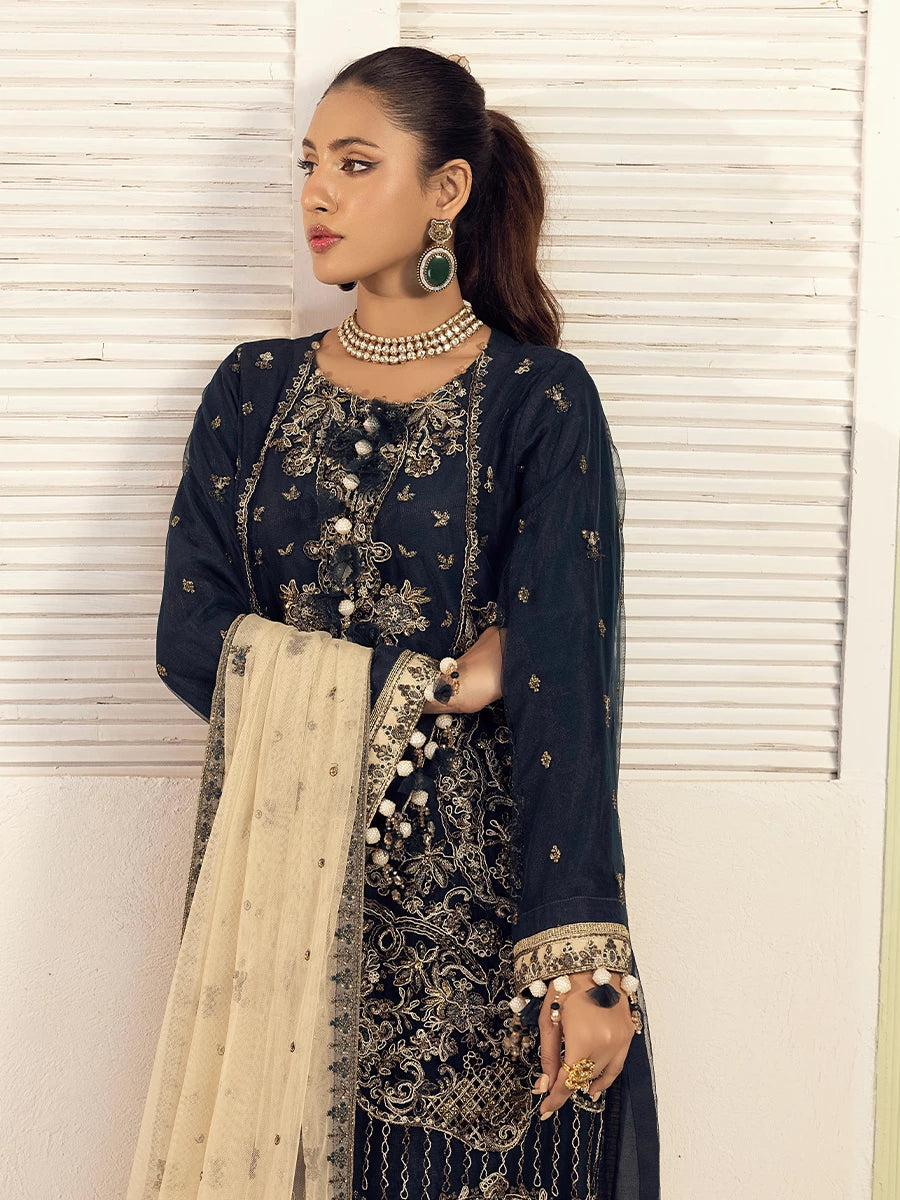 Salitex | Signature Festive Chiffon | SUNW6NO006UT M Navy Blue Cotton Net